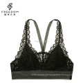 Atacado e novo design personalizado encaje sexy racerback longline crochê sutiã de renda de crochê com decote em v bralette